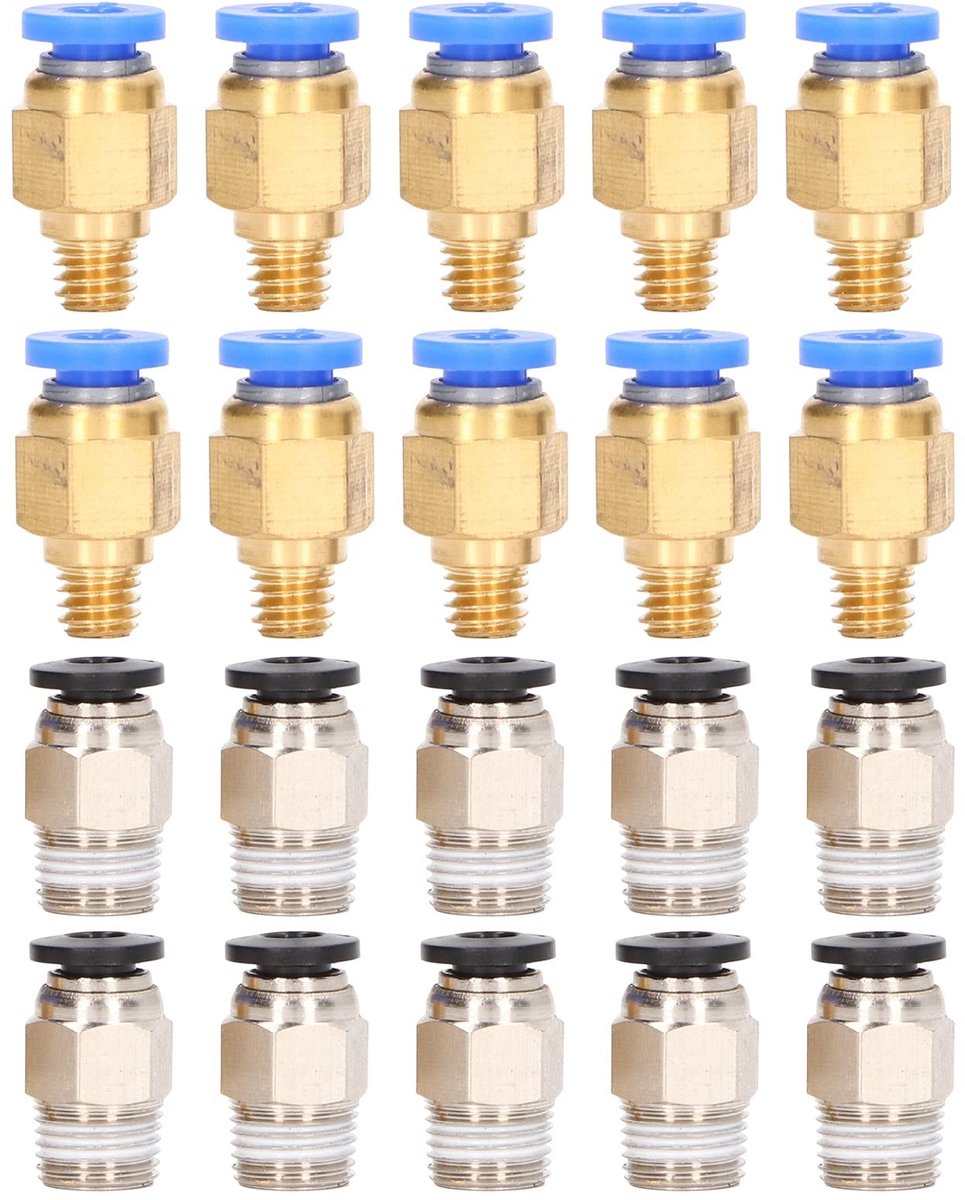 Dailygoods- Pneumatische Fittingen 20-delige Set - PC4-M6 / PC4-10 - Betrouwbare Verbinding - Geschikt voor Ender/CR-10 - Duurzaam Messing/Roestvrij Staal - Eenvoudige Installatie