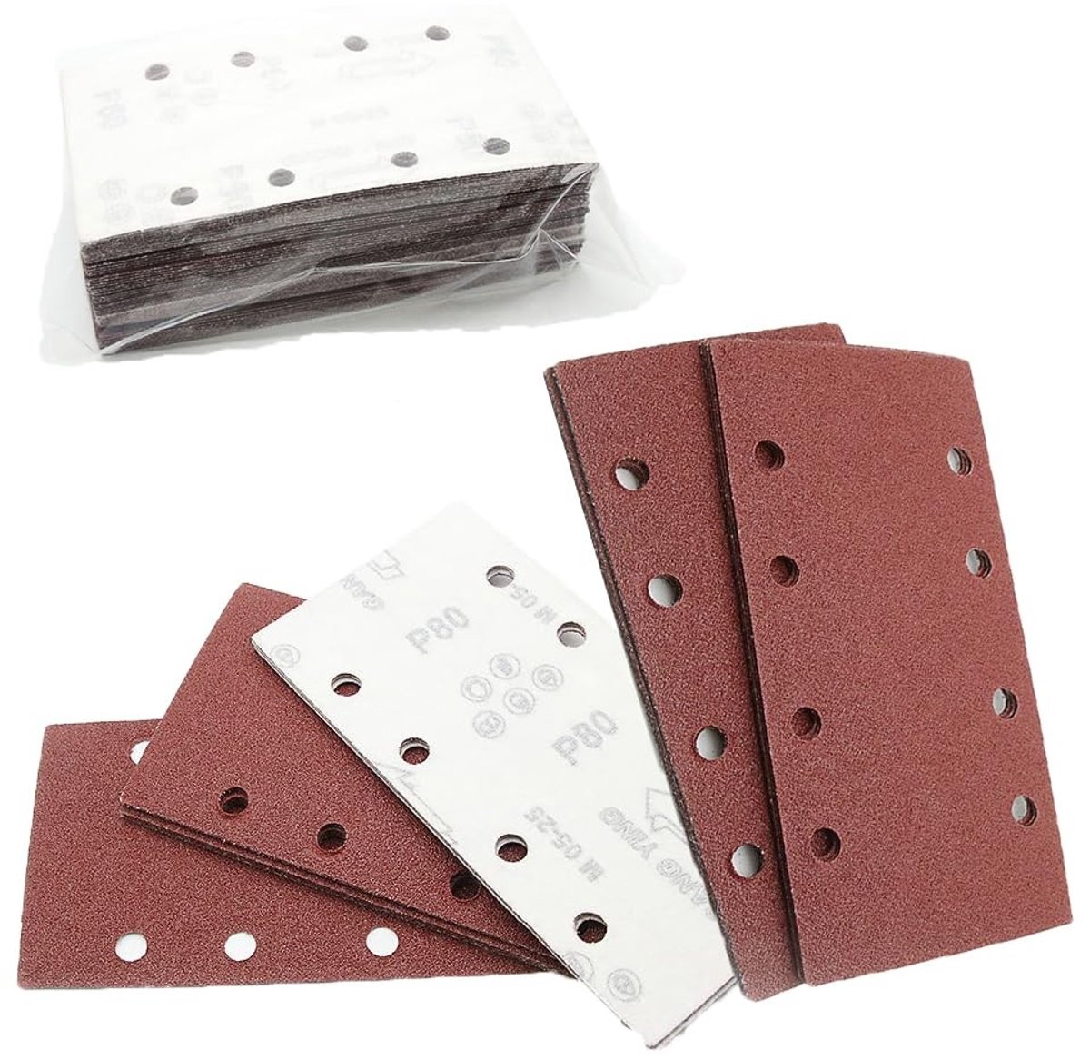 Dailygoods- Schuurpapier Set 40 Stuks - Schuurpapier 180/240/320/400 Grit - Schuurpapier Driehoek - Schuurpapier 8-Gaats - Bruin Aluminiumoxide - Duurzaam en Fijn - Schuurmachine Schijven