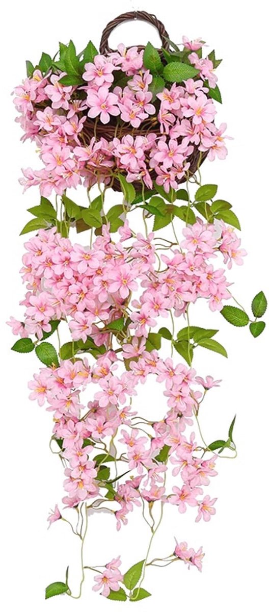 Dailygoods- Hangende Bloemen - Kunstbloemen Roze - Nepbloemen Manden - Decoratie Binnen/Buiten - Lengte 1 Meter - Zijde/Plastic