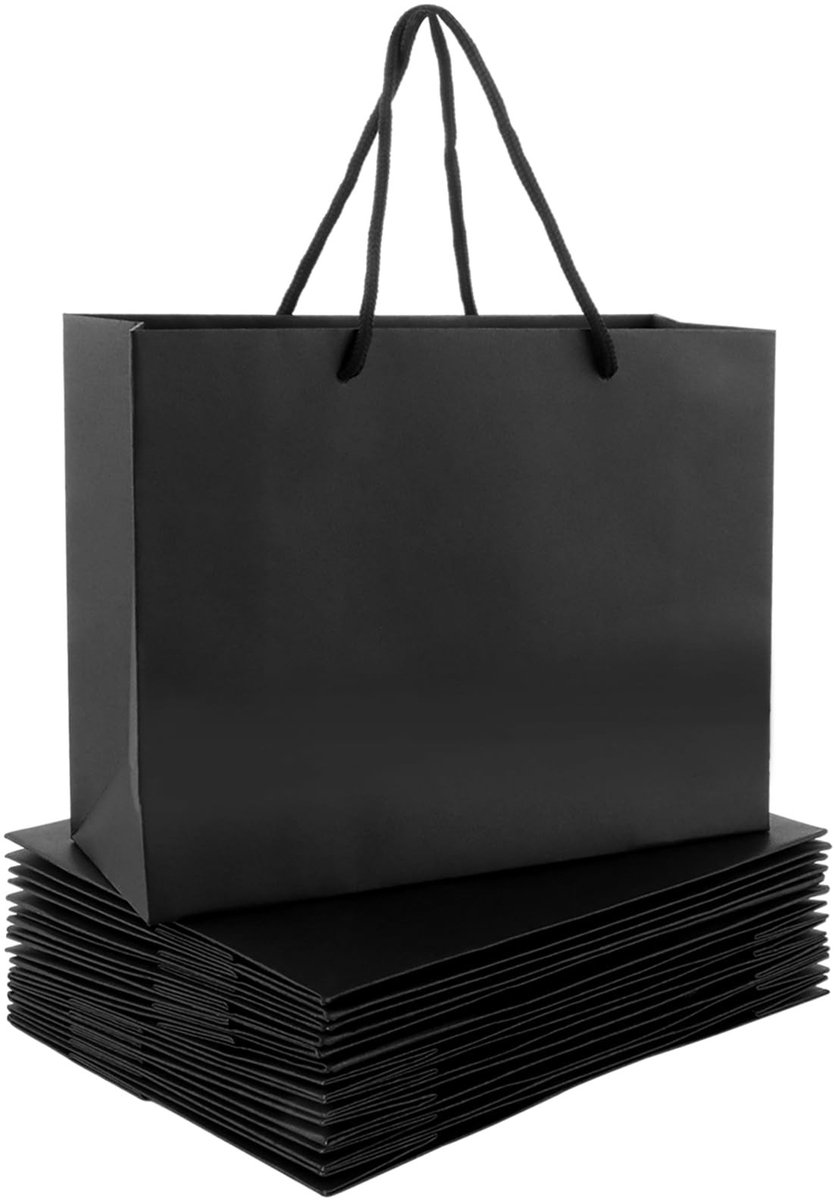 Dailygoods- Geschenkzakjes 30 Stuks - Papieren Zakjes met Handvat - 27 x 10 x 21 cm - Herbruikbare Cadeautasjes - Biologisch Afbreekbaar - Zwart - Cadeauzakjes