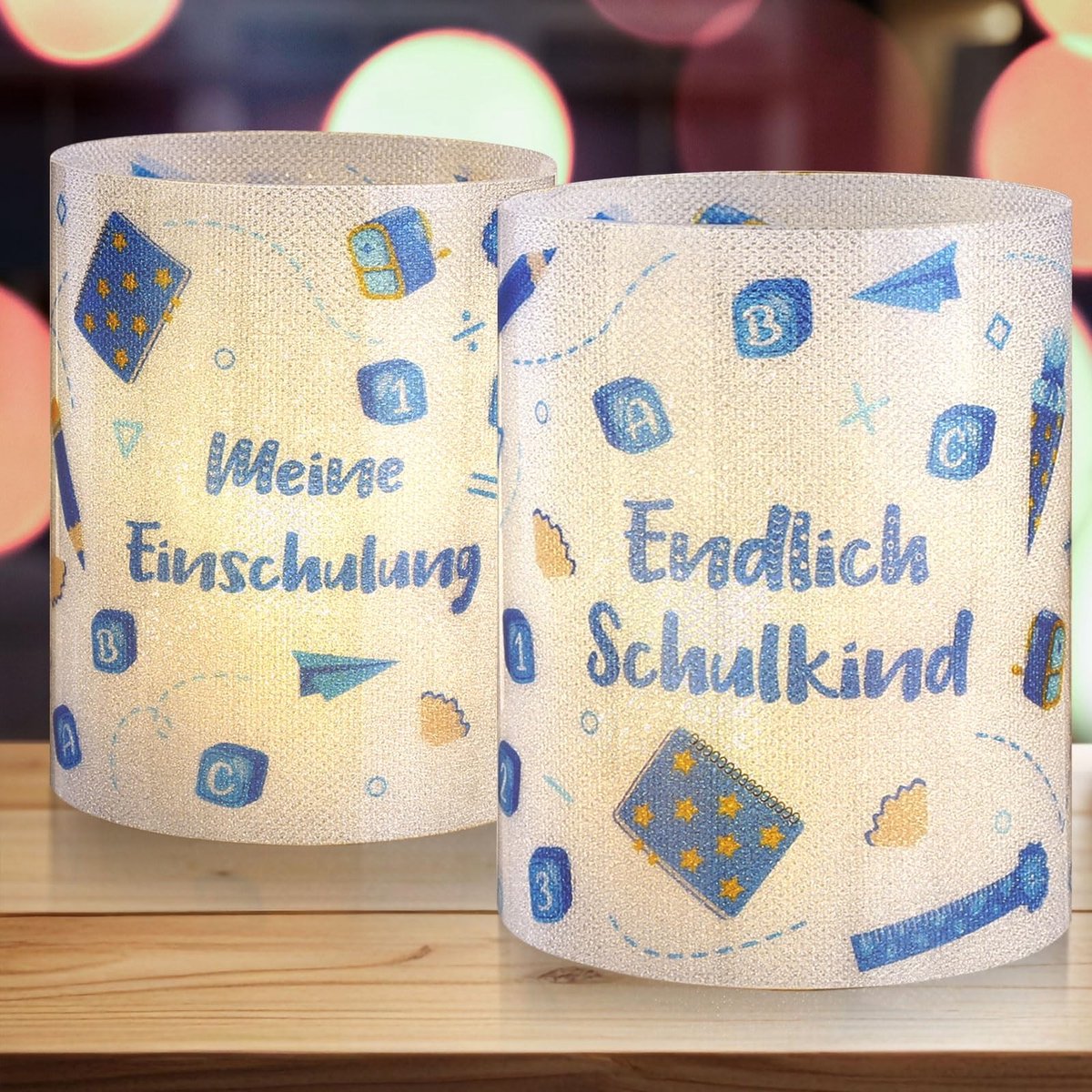Dailygoods- Tafeldecoratie Eerste Schooldag - Windlichten - Herbruikbaar - PVC - 8 Stuks - Glitter Motieven