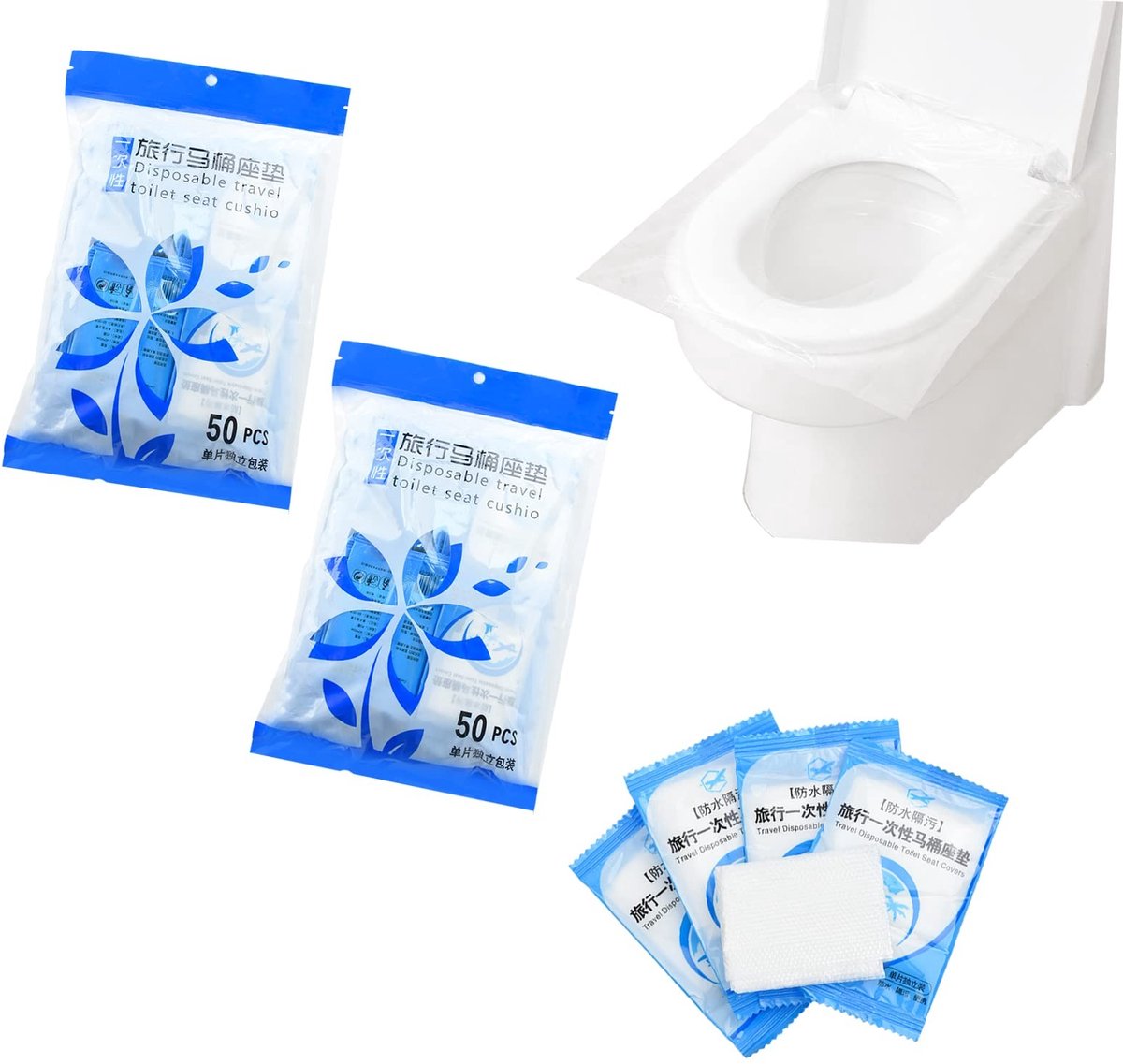 Dailygoods- Toiletstoelhoezen 100 Stuks - Draagbare Antibacteriële Bescherming - Antislip - Lichtgewicht - Ideaal voor Kinderen en Zwangere Vrouwen - Afmetingen 40 x 48 cm - Toiletbrilbekleding