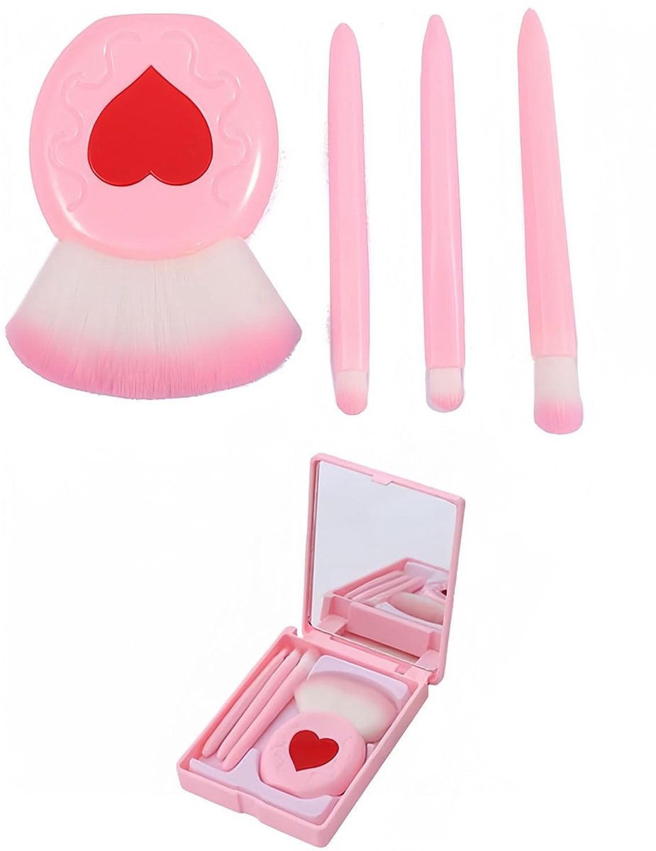 Dailygoods- Make-upkwasten set 4 stuks - Draagbare make-upkwasten - Oogschaduwkwasten - Poederkwast - Rougekwast - Compacte tas 11 x 8,6 x 2 cm - Make-upborstels