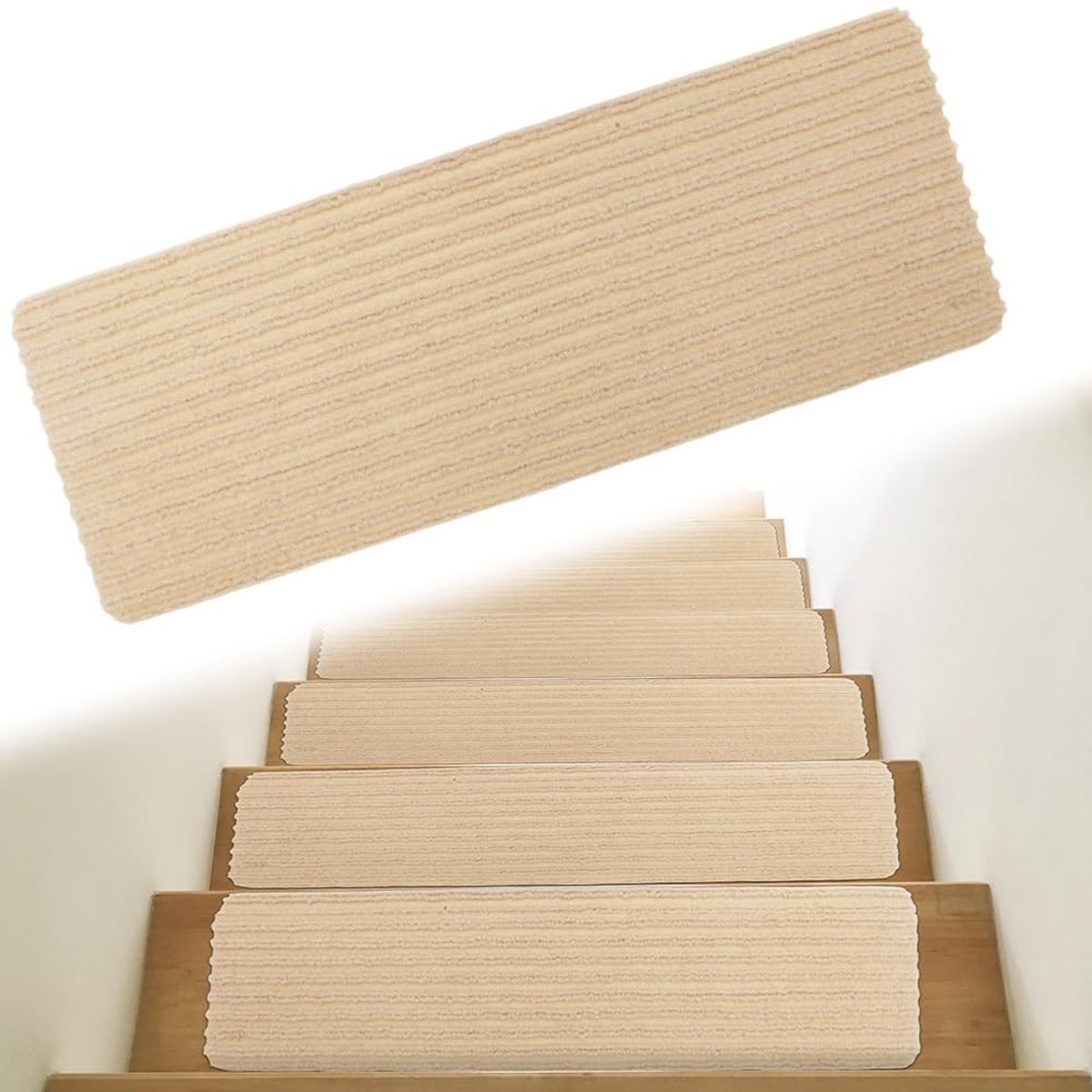 Dailygoods- Trapmatten Antislip - Zelfklevend - Herbruikbaar - Beige - 15 Stuks - 55 x 22 cm - Duurzaam Polyester - Trapbekleding