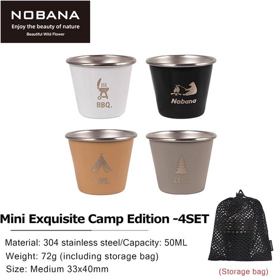 Roestvrije Beker - Camping Mok - Outdoor Drinken - Stapelbaar Ontwerp - Set van 4 - Meerdere Kleuren — afbeelding 4