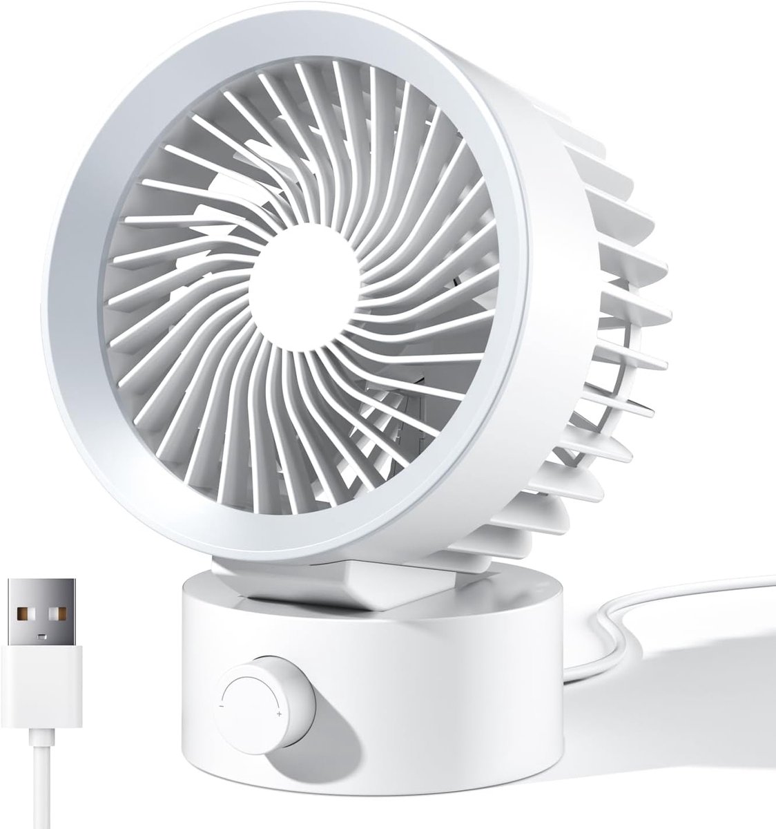 USB Bureauventilator - Sterke luchtstroom - Traploos verstelbaar - Extra stil - USB voeding - Draagbaar - Thuis, kantoor, slaapzaal & laptop - Wit