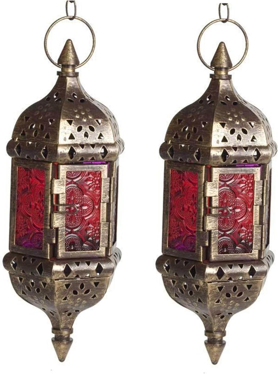 Kaarsen lantaarns - Decoratieve kandelaars - Sfeerverlichting creëren - Elegante Marokkaanse stijl - 2 stuks - Donkerbruin
