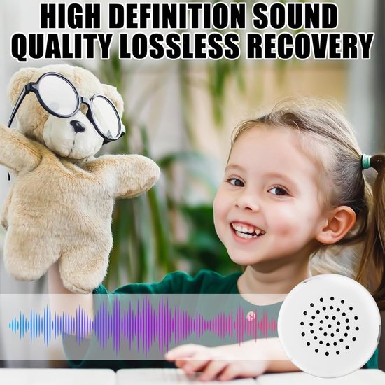 Voicerecorder Knuffeldieren - Geluidsmodule Teddybeer - Gepersonaliseerde Cadeaus - 60 Seconden Opname - 4.2 cm Diameter - Wit — afbeelding 2