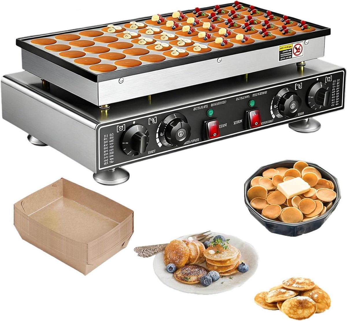 Elektrische Poffertjesmaker - Mini Pannenkoekenbakker Wafelijzer - Snel Snacks Bakken - Antiaanbaklaag Gelijkmatige Warmte - 50 Gaten 4.5cm - Zilver