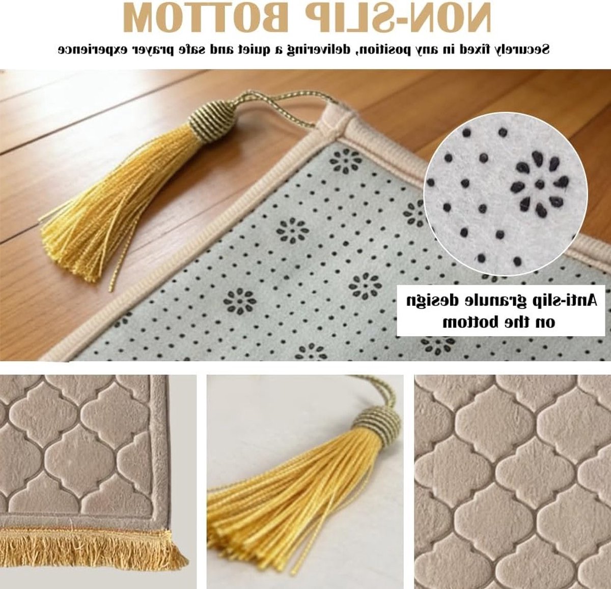 Turkse Stijl Gevoerde Gebedsmat, Zachte Dikke Speelmat voor Ramadan, Ideaal voor Omrah en Namaz, 65 x 110 cm (Beige)