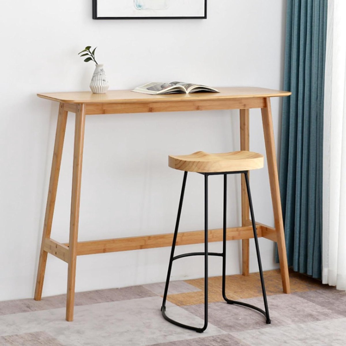 Houten Bartafel - Eettafel Pubtafel - Ruimtebesparend Dineren - Massief Hout Constructie - 100x45x99cm - Houtkleur