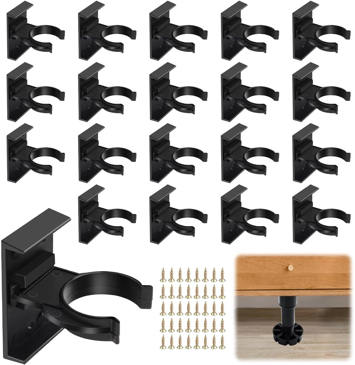 Set van 20 Verstelbare Kickboard Clips voor Keuken, Robuuste Pedestal Clips met 30 Schroeven, Geschikt voor 32-42 mm Diameter en Ideaal voor Meubelbevestiging