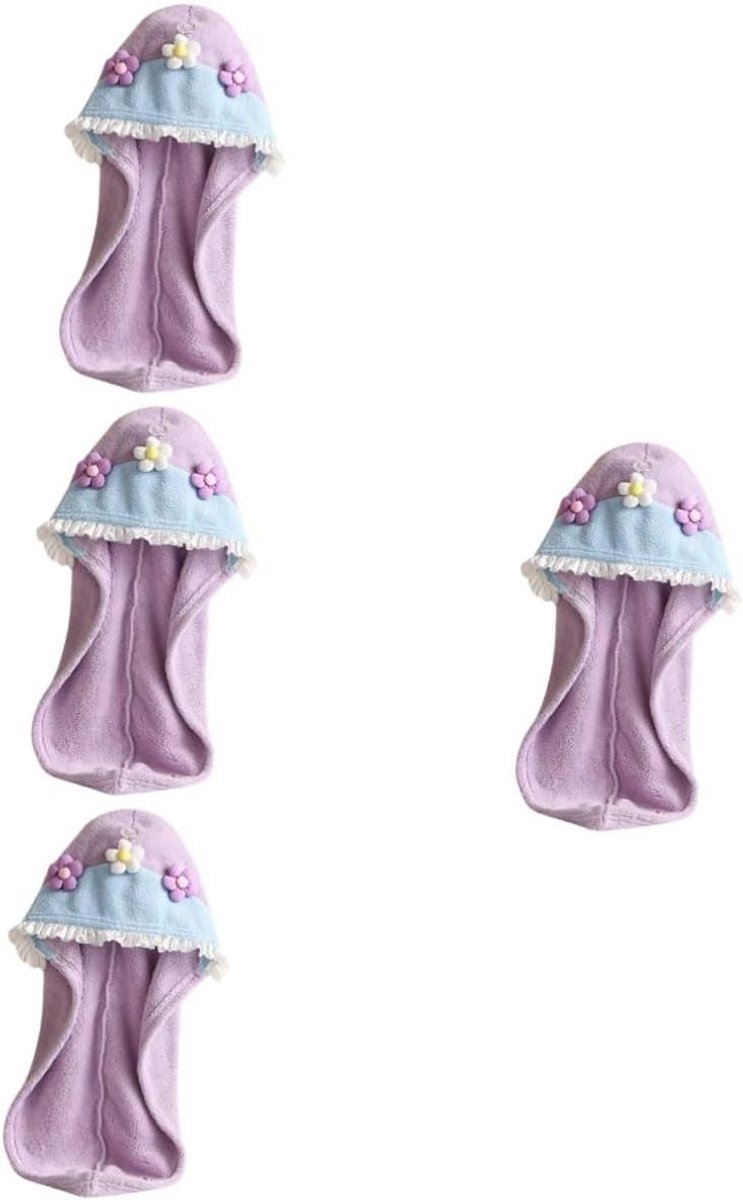 Haardroogkap Dames - Badmuts Haar - Snel Haar Drogen - Zachte Koraalfleece - 4 Stuks - Bloemenpatroon