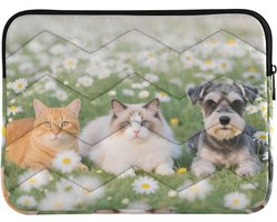 Laptophoes - Tablethoes draagtas - Bescherming onderweg - Gevoerde binnenvoering - 15-16 inch - Madeliefje kat hond