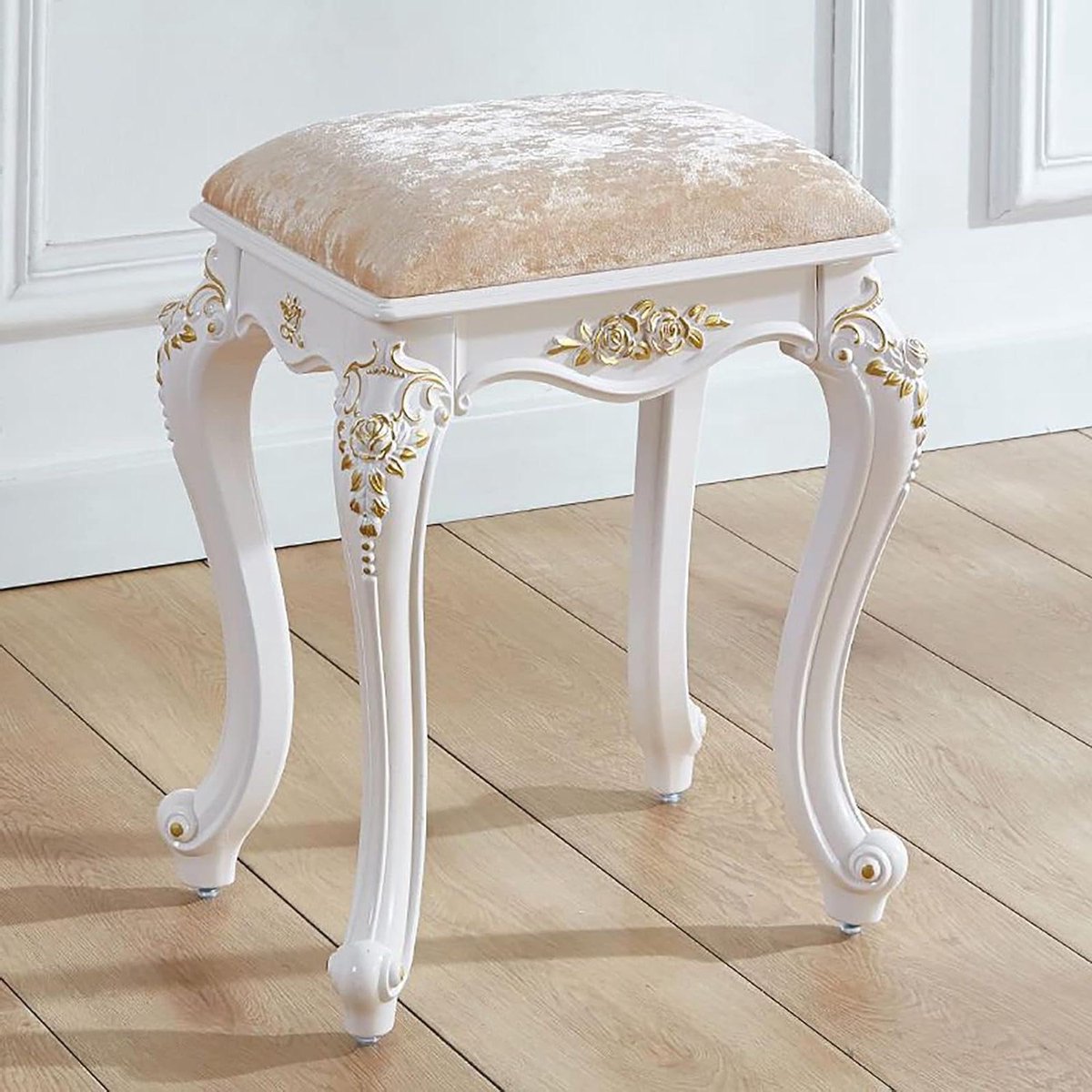 Kaptafel Kruk - Make-up Stoel - Comfortabel Zitten - Gewatteerde Zitting - 45x30x40 cm - Wit