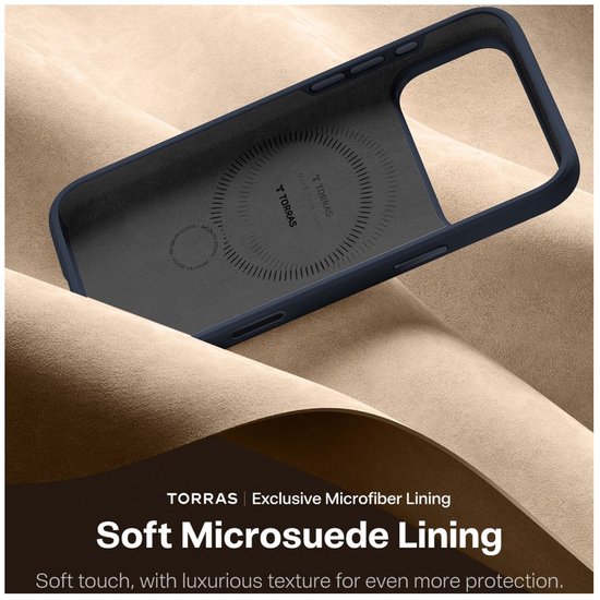 Donkerblauw iPhone hoesje met zachte microsuede voering aan de binnenkant voor extra bescherming.