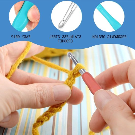 Haaknaalden Set van 7 Stuks met Ergonomisch Handvat voor Comfort en Precisie, Inclusief Maatmarkeringen - Perfect voor Beginners en Gevorderden in Haken en Breien — afbeelding 4