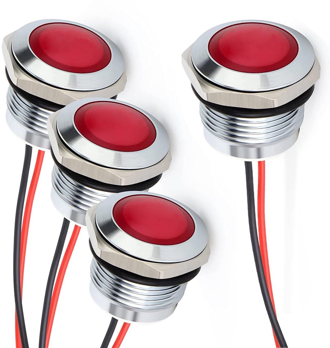 Dailygoody - Energiebesparende indicatorlamp - Waterdichte signaallamp - Rood - LED indicator - 16 mm - Geschikt voor binnen en buiten