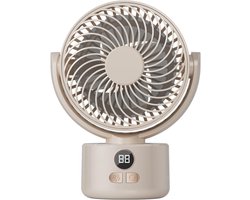 Bureau ventilator – Mini ventilator – USB ventilator – 3600 mAh – 3 snelheidsstanden – Automatisch zwenkend – Draagbare ventilator voor thuis, kantoor camping – 15 x 8,5 x 20 cm – Crèmewit
