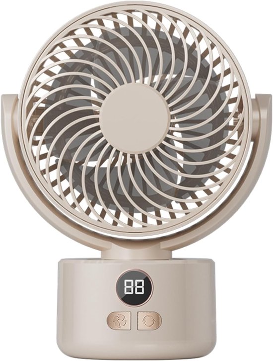 Bureau ventilator USB oplaadbaar 3600 mAh, mini draagbare ventilator 3 snelheden, stil, zwenkend crème