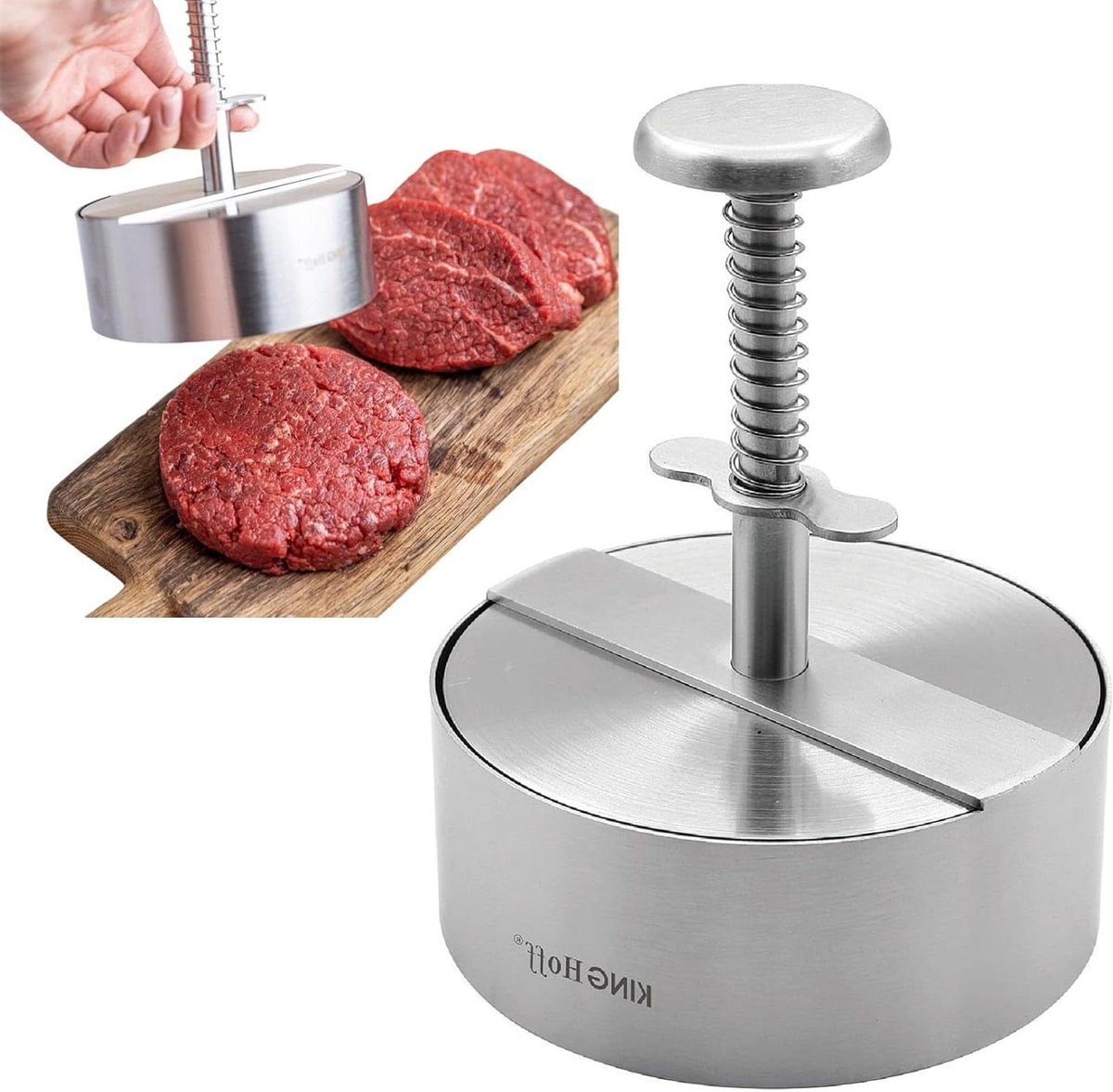 Hamburgerpers - Vleesvorm - Hamburgers Maken - Verstelbaar Ontwerp - 11.4 cm Diameter - Zilver