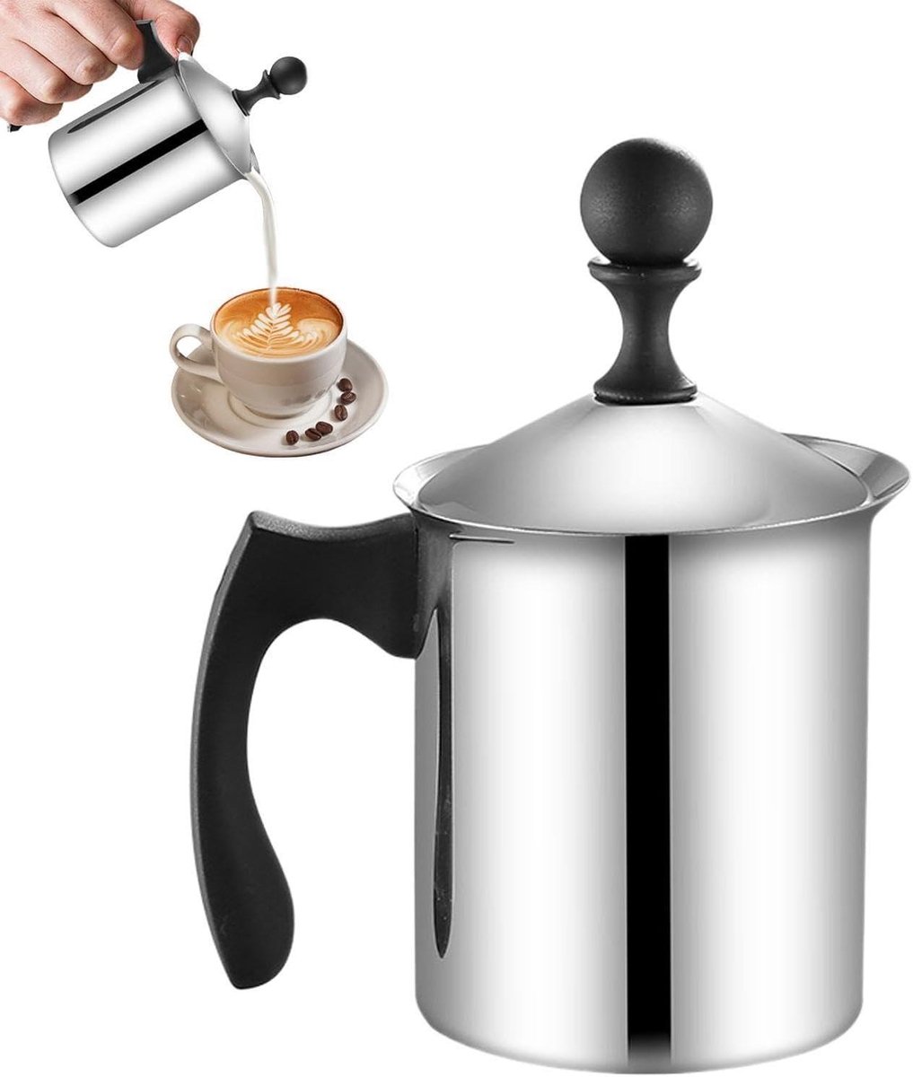 Handmatige melkopschuimer - Schuimmaker kan - Koffie maken - Roestvrij staal - 400 ml - Zilver