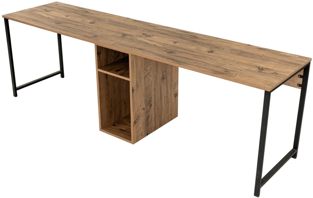 Vente-unique Dubbel bureau met opbergruimte - Kleur: naturel en zwart - DERVILO