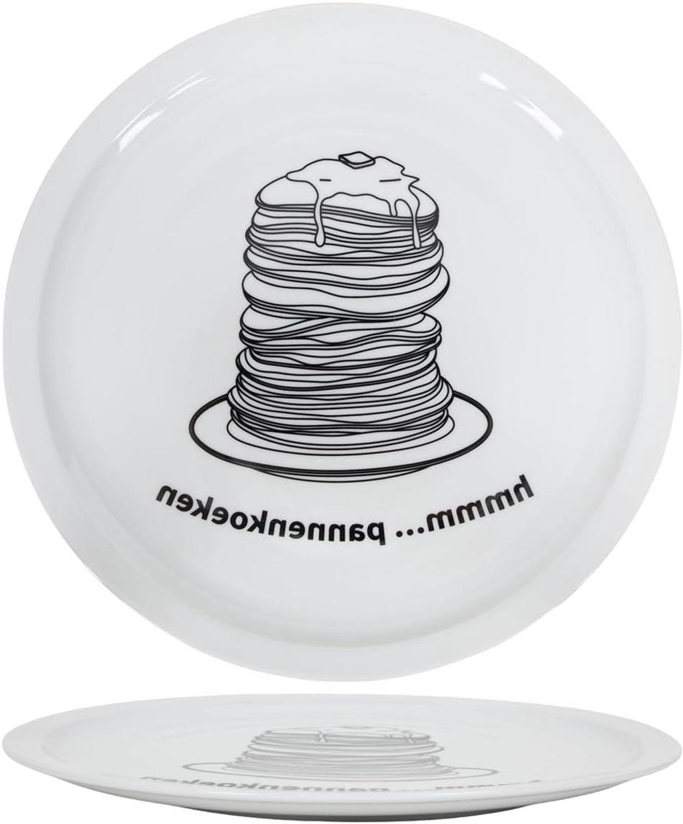 Pannenkoekenborden Porselein - Grote Borden - Pannenkoeken Serveren - Speels Design - ø 30 cm - Wit