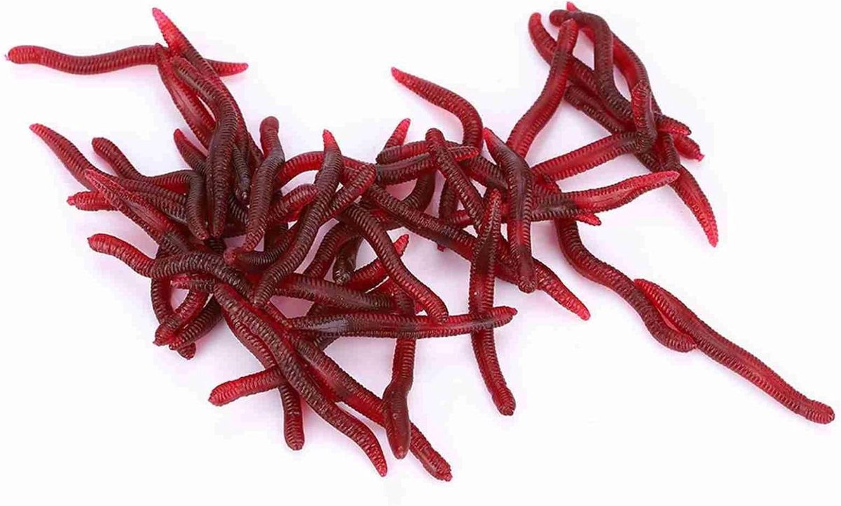 Aas Wormen - Kunstwormen Vissen - Vissen Lokken - Realistische Vorm - 100 stuks - Rood