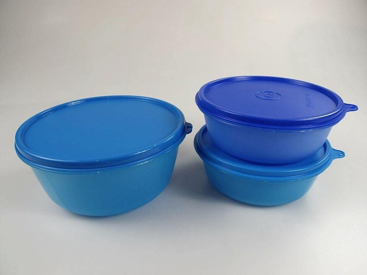 Koelkast Containers - Voedselbewaring Bakjes - Keuken Ordenen - Set van Drie - 1.5L + 2x600ml - Blauw
