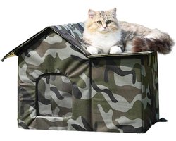 Buiten Kattenhuis - Winterverblijf Kat - Bescherming Tegen Weer - Verwijderbare Voering - 45.4B x 10.1H cm - Camouflage