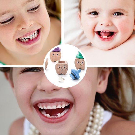 SnelShoppen - 4 Stuks Melktanddoosje Houten Tanddoosje voor Baby Tanden, Kinderen, Meisjes, Duurzaam, Corrosiebestendig, Silicone Deksel, Perfect voor van Snelshoppen — afbeelding 4