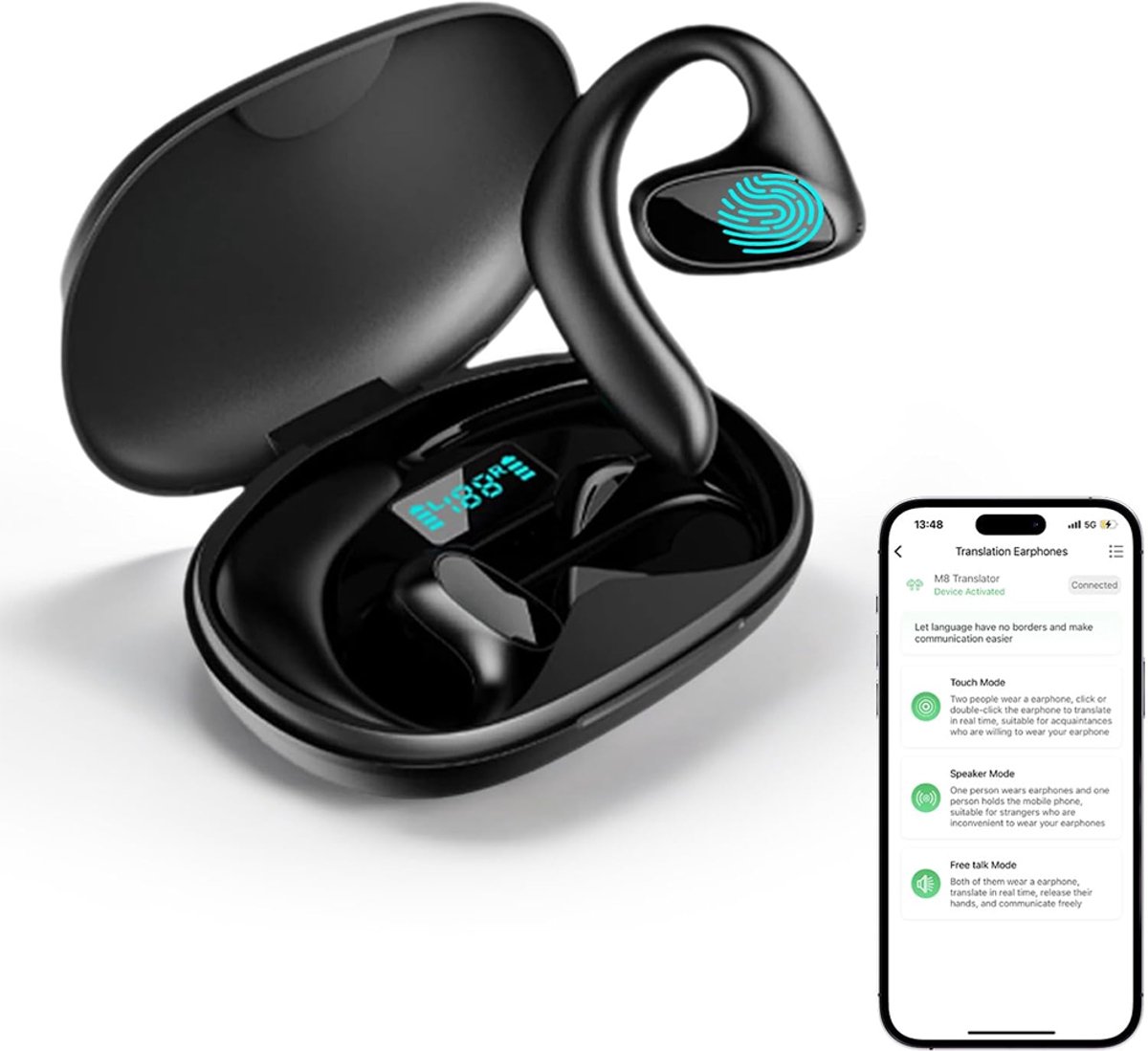 translator earbuds - AI Vertaalcomputer - AI-vertaling oordopjes Real Time - 144 Talen Real-Time Vertaling - Bluetooth-headset - Translator - AI Vertaler - Draagbaar - draadloze hoofdtelefoon - zwart