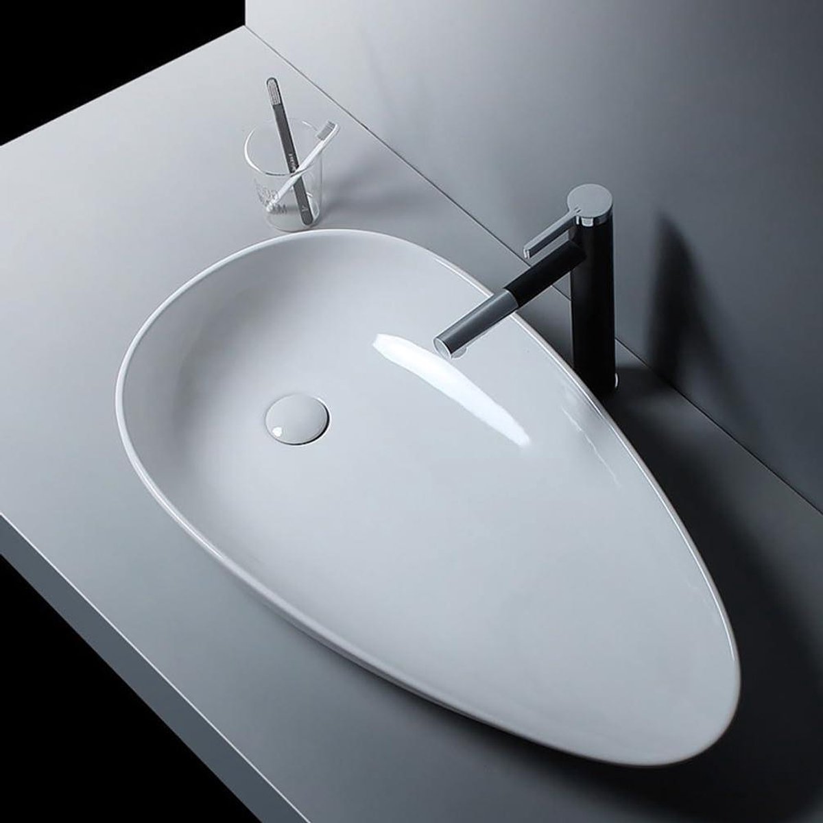 Wastafel Ovale Kom - Badkamerwastafel Keramiek - Badkamer Opfrissen - Glad Glazuur Krasbestendig - L23"*H4"*W14" - Wit