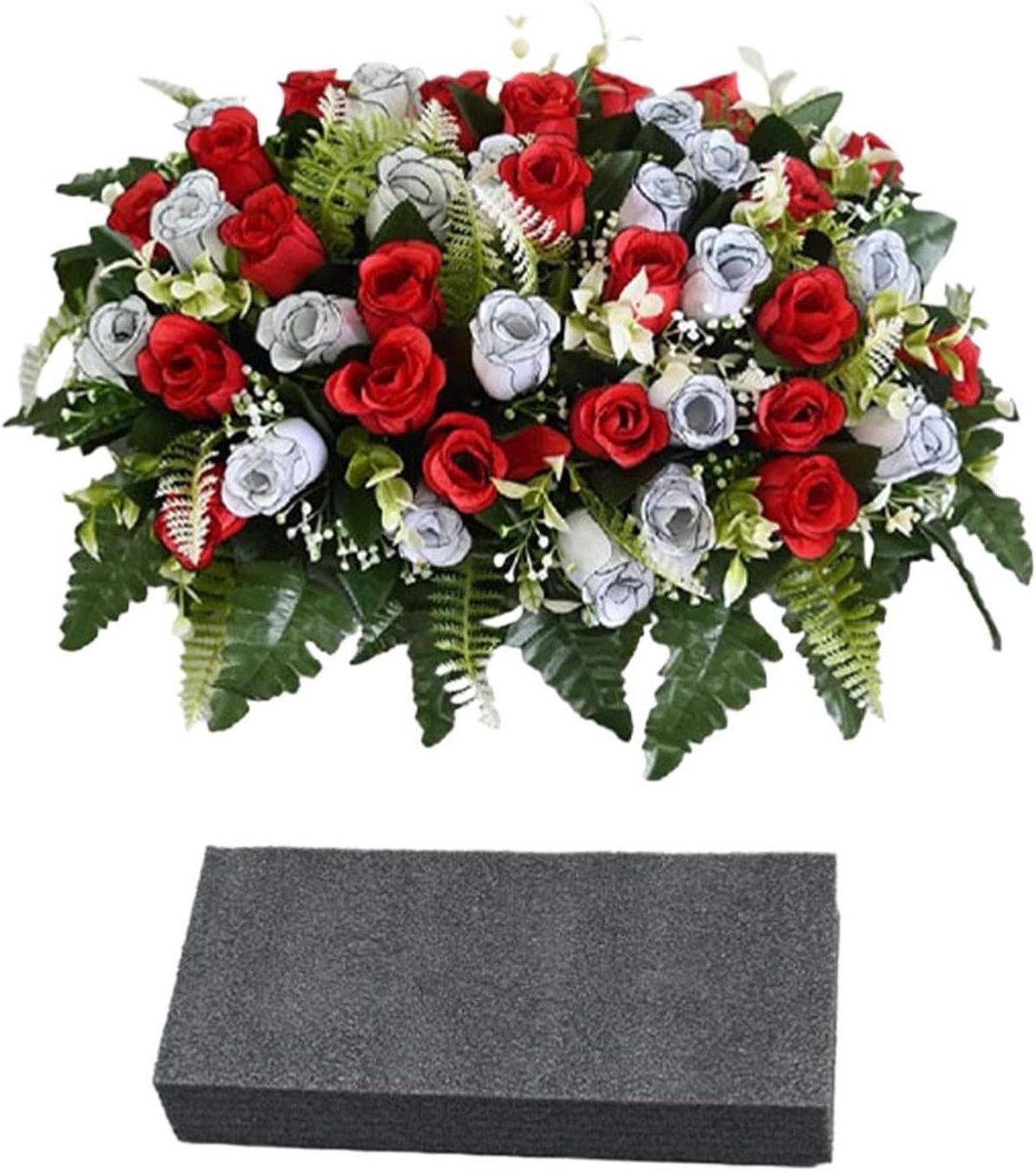 Kunstmatige Roos - Grafbloemen Herdenking - Graf decoreren - Waterdicht UV-bestendig - 18x24x18 cm - Rood
