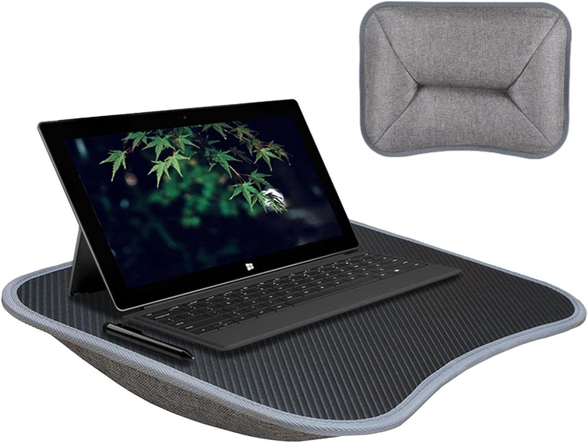 Laptop Schoot Bureau - Draagbaar Werkstation - Comfortabel Werken - Koolstofvezel Paneel - 39x29x4.5 cm - Zwart