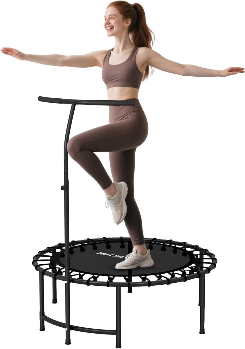 Fitness Trampoline - Mini Trampoline Indoor - Thuis Workout - Verstelbare Handgreep - Ø102 cm - Zwart