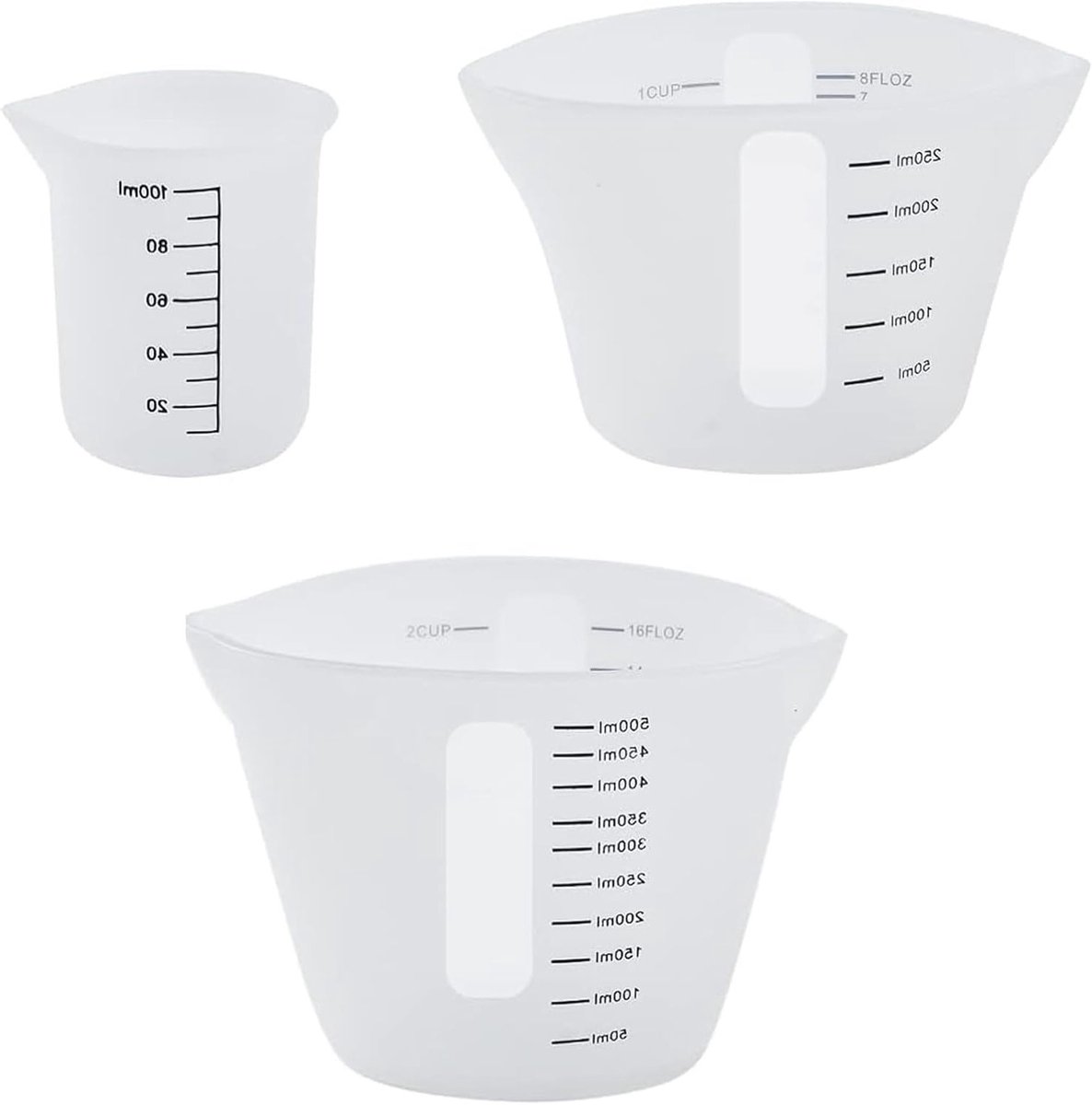 Dailygoods- Maatbeker Set 3 Stuks - Siliconen Maatbeker 100/250/500 ml - Doorschijnend - Voor Gietvormen - Schaal met Nauwkeurige Meting - Materiaal: Silicagel - Mengbeker