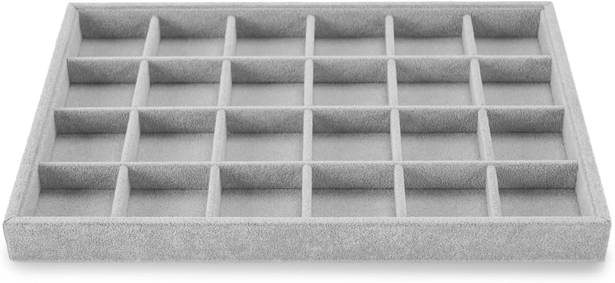 Oirlv Grey Velvet 24 Compartments Jewelry Tablet, Jewelry Storage Box Schublade Jewelry Organizer Tablett Rings - ShopVlot