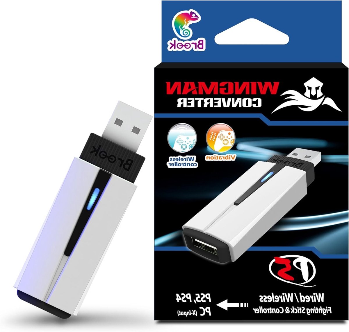 Draadloze en bekabelde gamecontroller-converter voor PC met vibratie, bewegingsdetectie en macrofuncties