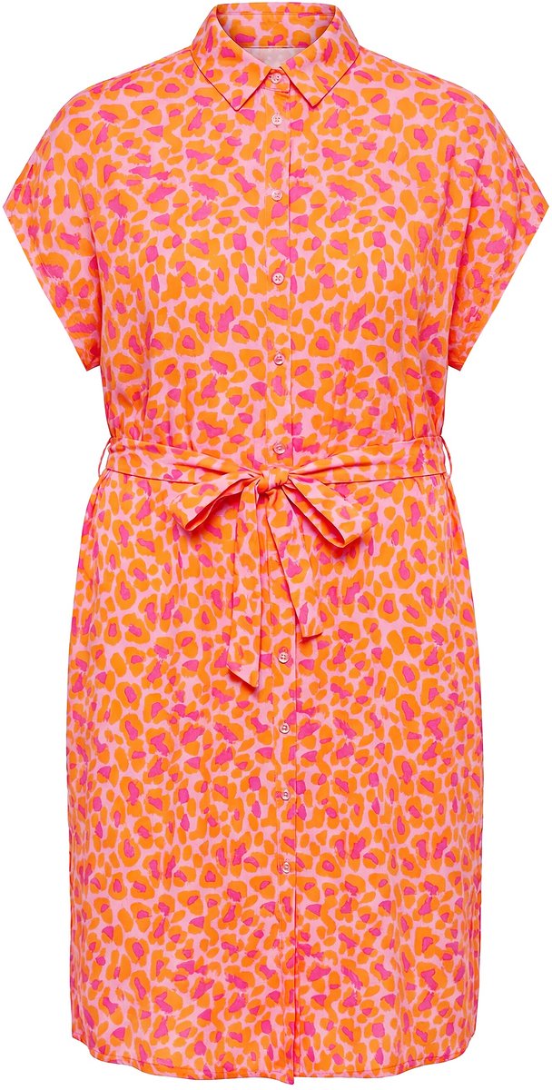Studio Untold - Dames - Midi-jurk oversized color-leo strikceintuur - Oranje - Maat 50+