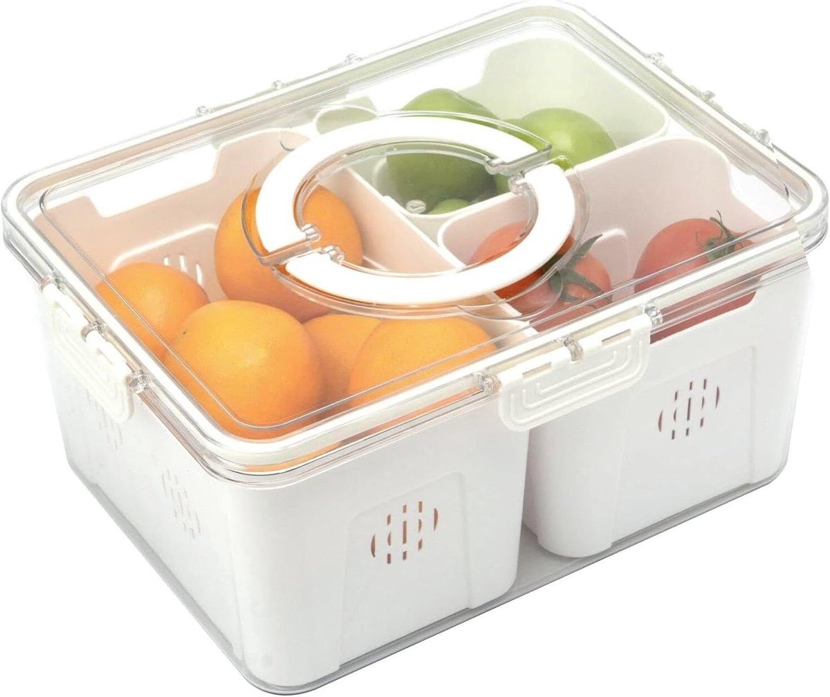 Voedselbewaarbakken - Koelkast Organizer - Voedsel Vers Houden - Met Afvoer Manden - 24 x 31 x 14.5 cm - Wit