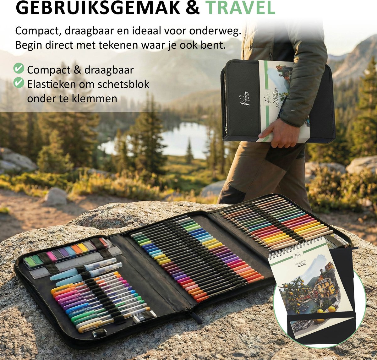 Nassau Fine Art Professionele Tekenset 83pcs – Complete Tekenetui met Stiften, Potloden, Verf & Schetsboek – Creatieve Set voor Kinderen & Volwassenen – Ideaal voor onderweg — afbeelding 3