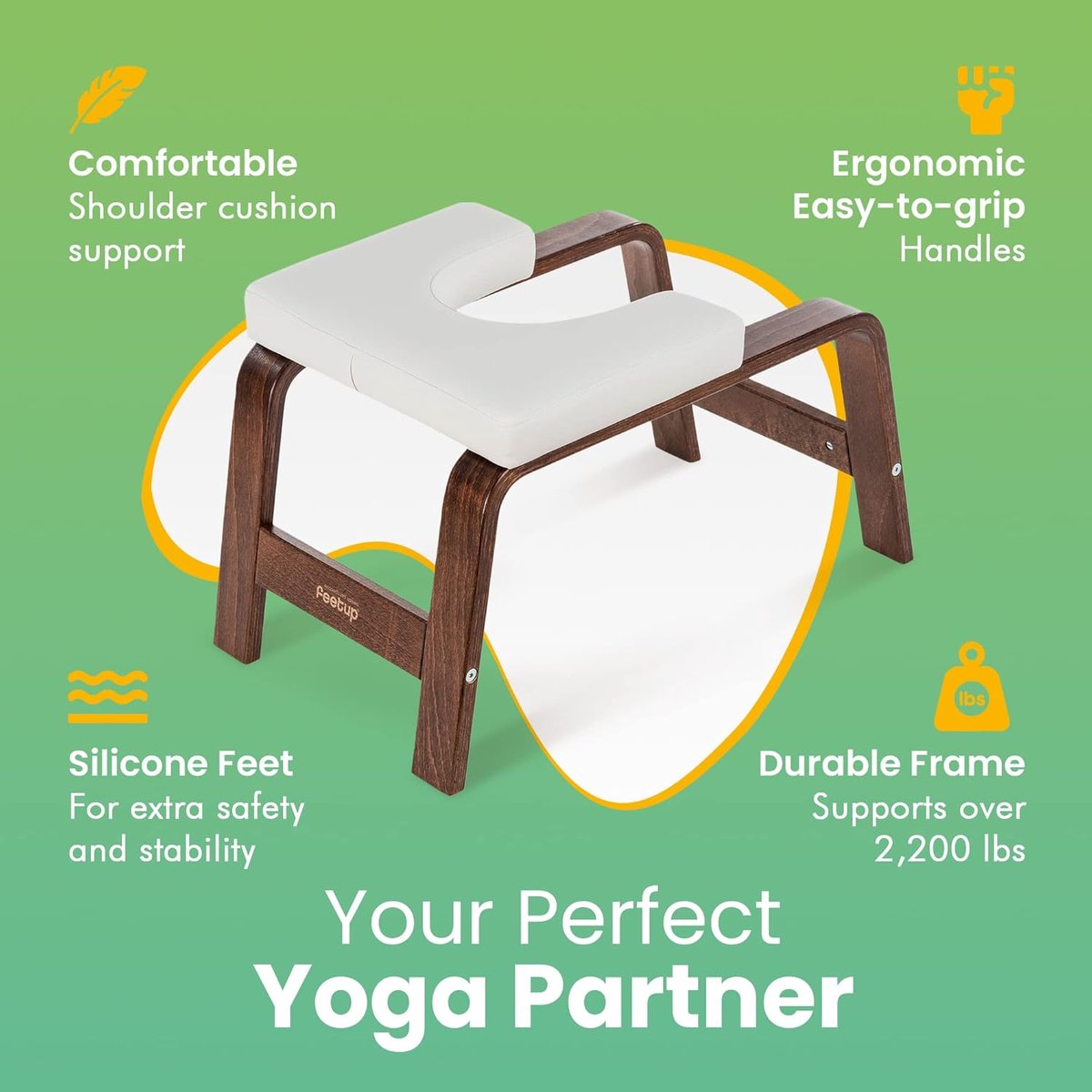 ZenLift Pro Yoga Inversion Bench Headstand Trainer – Ergonomisch 3-poot Yogabank 60–70 cm voor Hoofdstand, Balans & Core Training met Vegan Leer & Beukenhout