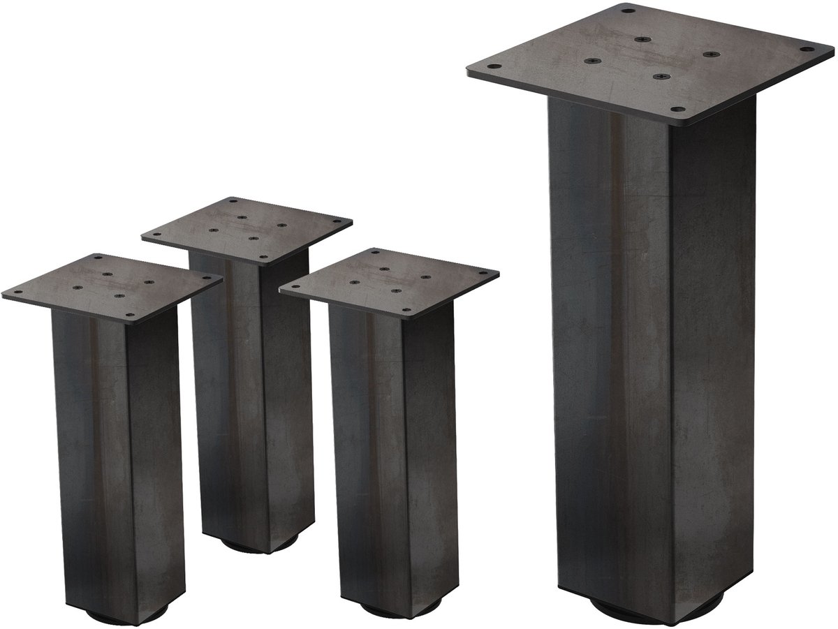 ml-design Set van 4 tafelpoten I-Design 30 cm donkergrijze look industrieel staal met poedercoating hoekig profiel 8x8 cm in hoogte verstelbare meubelpoten 1-4 cm ML-Design Donkergrijs
