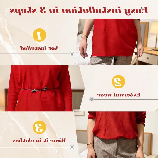 Verstelbare Tailleband voor Dames, 2 Stuks, Geschikt voor Crop Tops, Shirts en Sweaters, Geen Gaten, Zwart, Ideaal voor Yoga en Sportactiviteiten — afbeelding 4