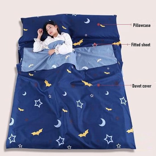 Slaapzakvoering - Reislaken draagbaar - Hygiënisch slapen - Geïntegreerde kussensloop - 180 x 215 cm - Donkerblauw — afbeelding 5