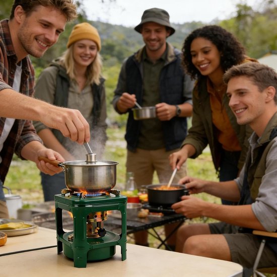 Camping Kooktoestel - Spiritusbrander Outdoor - Koken en Verwarmen - Windbestendig Ontwerp - 21 x 21 x 22 cm - Zwart van Camping — afbeelding 2