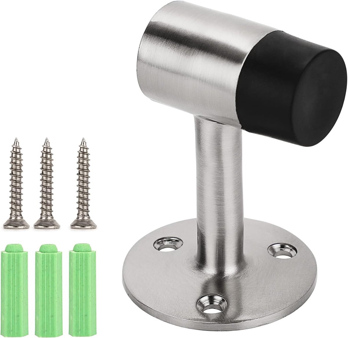 Allecto Plus - RVS Deurstopper Muurbevestiging met Geluidsdempend Rubber - Geborstelde Afwerking