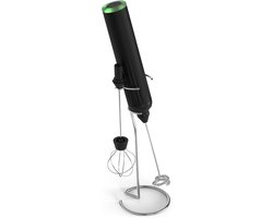 Draagbare elektrische melkschuimer met 2 mengkoppen, 3 snelheidsstanden, compact model voor cappuccino, frappuccino, matcha en warme chocolademelk, type KT51, zwart, Q-KT51 Zwart